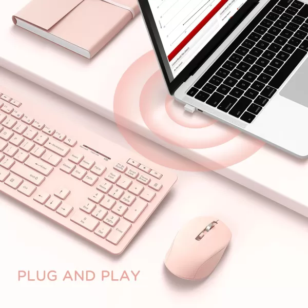 seenda Wireless Keyboard and Mouse Combo 24GHz Wireless Quiet Keyboard Mouse with USB Receiver Full Size Cute Wireless Keyboard Mouse Set for Windows Laptop Computer Desktop PurplePink