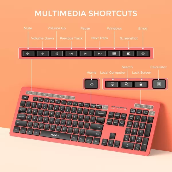seenda Wireless Keyboard and Mouse Combo 24GHz Wireless Quiet Keyboard Mouse with USB Receiver Full Size Cute Wireless Keyboard Mouse Set for Windows Laptop Computer Desktop PurpleReddish Orange and Black