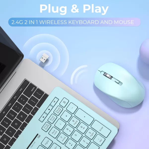 seenda Wireless Keyboard and Mouse Combo 24GHz Wireless Quiet Keyboard Mouse with USB Receiver Full Size Cute Wireless Keyboard Mouse Set for Windows Laptop Computer Desktop PurpleBlue