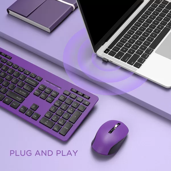 seenda Wireless Keyboard and Mouse Combo 24GHz Wireless Quiet Keyboard Mouse with USB Receiver Full Size Cute Wireless Keyboard Mouse Set for Windows Laptop Computer Desktop PurpleBlack and Purple
