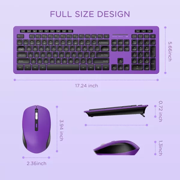 seenda Wireless Keyboard and Mouse Combo 24GHz Wireless Quiet Keyboard Mouse with USB Receiver Full Size Cute Wireless Keyboard Mouse Set for Windows Laptop Computer Desktop PurpleBlack and Purple