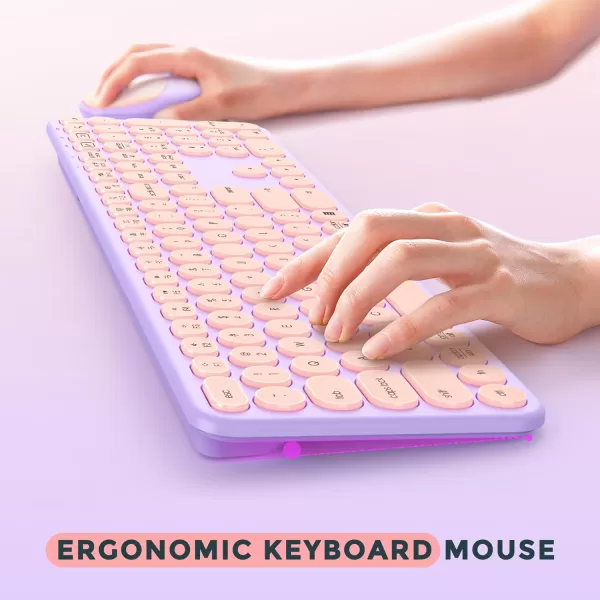 seenda Wireless Keyboard and Mouse USB ampamp Type C Keyboard Mouse Combo Full Size Pink Wireless Keyboard Compatible for Win 7810 MacBook ProAir Laptop PC  Pink PurplePink Purple