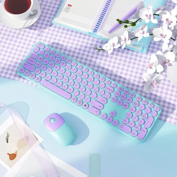 seenda Wireless Keyboard and Mouse USB ampamp Type C Keyboard Mouse Combo Full Size Pink Wireless Keyboard Compatible for Win 7810 MacBook ProAir Laptop PC  Pink PurplePurple Green