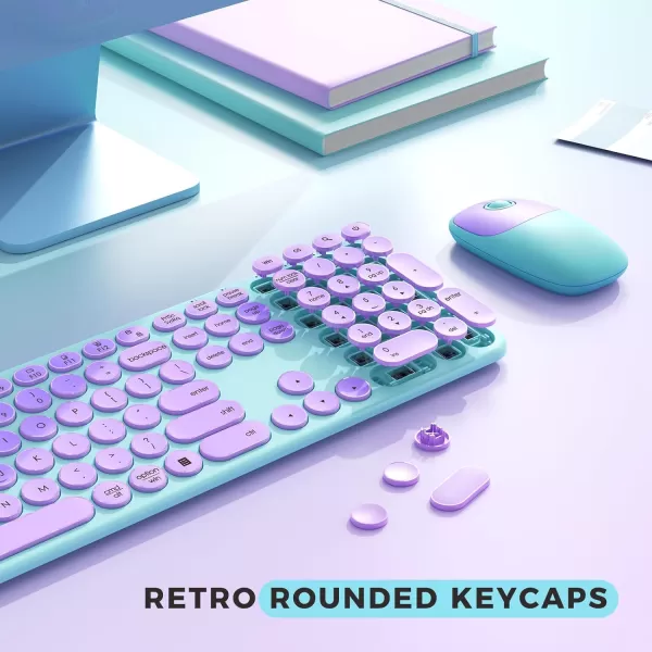 seenda Wireless Keyboard and Mouse USB ampamp Type C Keyboard Mouse Combo Full Size Pink Wireless Keyboard Compatible for Win 7810 MacBook ProAir Laptop PC  Pink PurplePurple Green