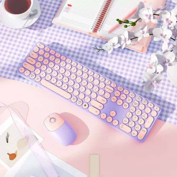 seenda Wireless Keyboard and Mouse USB ampamp Type C Keyboard Mouse Combo Full Size Pink Wireless Keyboard Compatible for Win 7810 MacBook ProAir Laptop PC  Pink PurplePink Purple