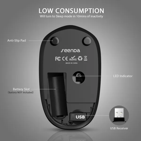 seenda Wireless Mouse 24G Noiseless Mouse with USB Receiver Portable Computer Mice for PC Tablet Laptop Notebook with Windows System  PinkBlack