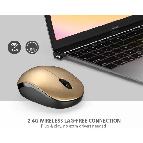 seenda Wireless Mouse 24G Noiseless Mouse with USB Receiver Portable Computer Mice for PC Tablet Laptop Notebook with Windows System  PinkGold and Black