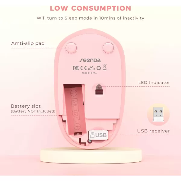 seenda Wireless Mouse 24G Noiseless Mouse with USB Receiver Portable Computer Mice for PC Tablet Laptop Notebook with Windows System  PinkGradient Pink