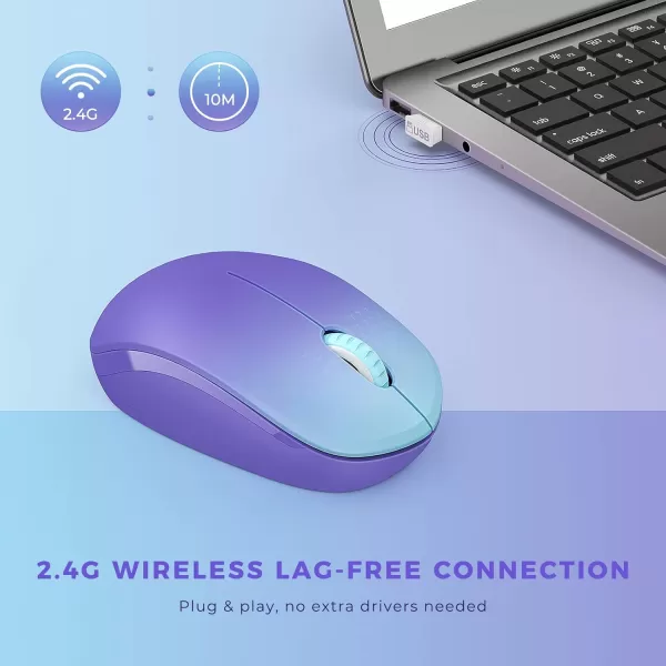 seenda Wireless Mouse 24G Noiseless Mouse with USB Receiver Portable Computer Mice for PC Tablet Laptop Notebook with Windows System  PinkGradient Purple