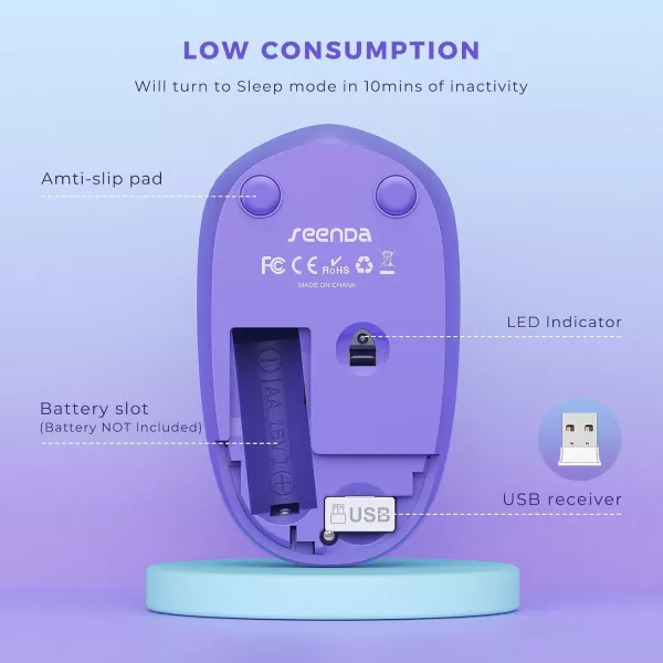 seenda Wireless Mouse 24G Noiseless Mouse with USB Receiver Portable Computer Mice for PC Tablet Laptop Notebook with Windows System  PinkGradient Purple