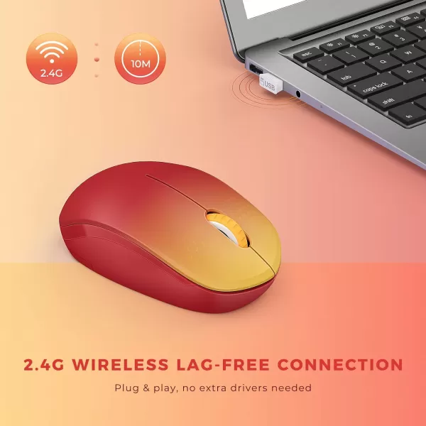 seenda Wireless Mouse 24G Noiseless Mouse with USB Receiver Portable Computer Mice for PC Tablet Laptop Notebook with Windows System  PinkGradient Red