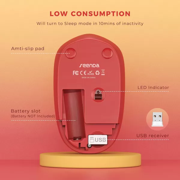 seenda Wireless Mouse 24G Noiseless Mouse with USB Receiver Portable Computer Mice for PC Tablet Laptop Notebook with Windows System  PinkGradient Red