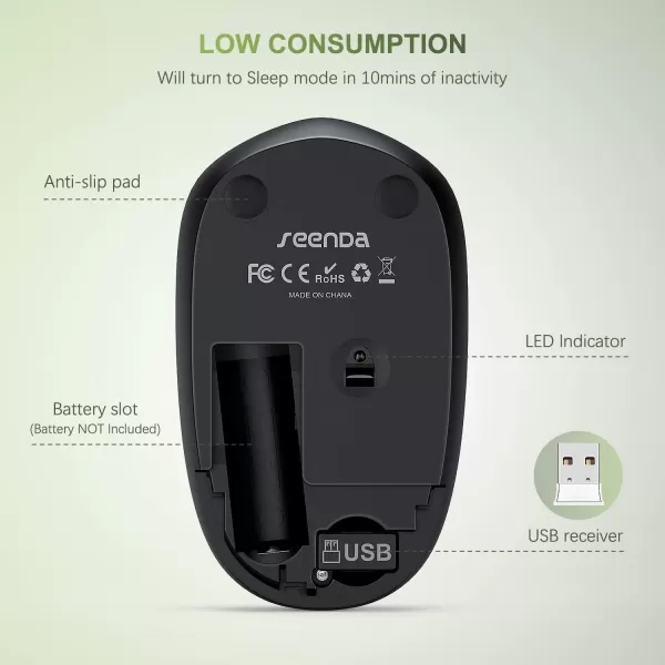 seenda Wireless Mouse 24G Noiseless Mouse with USB Receiver Portable Computer Mice for PC Tablet Laptop Notebook with Windows System  PinkGreen and Black