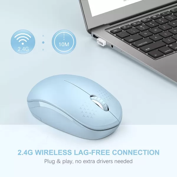seenda Wireless Mouse 24G Noiseless Mouse with USB Receiver Portable Computer Mice for PC Tablet Laptop Notebook with Windows System  PinkLight Blue