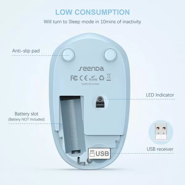 seenda Wireless Mouse 24G Noiseless Mouse with USB Receiver Portable Computer Mice for PC Tablet Laptop Notebook with Windows System  PinkLight Blue