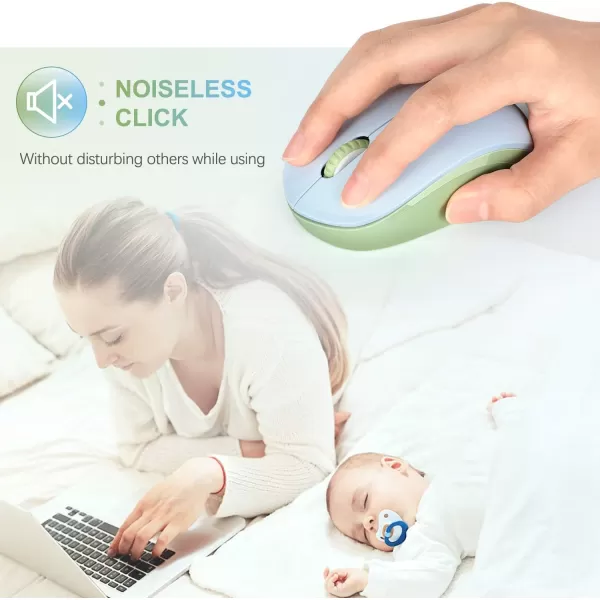 seenda Wireless Mouse 24G Noiseless Mouse with USB Receiver Portable Computer Mice for PC Tablet Laptop Notebook with Windows System  PinkLight Blue and Green