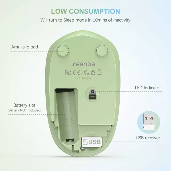 seenda Wireless Mouse 24G Noiseless Mouse with USB Receiver Portable Computer Mice for PC Tablet Laptop Notebook with Windows System  PinkLight Blue and Green
