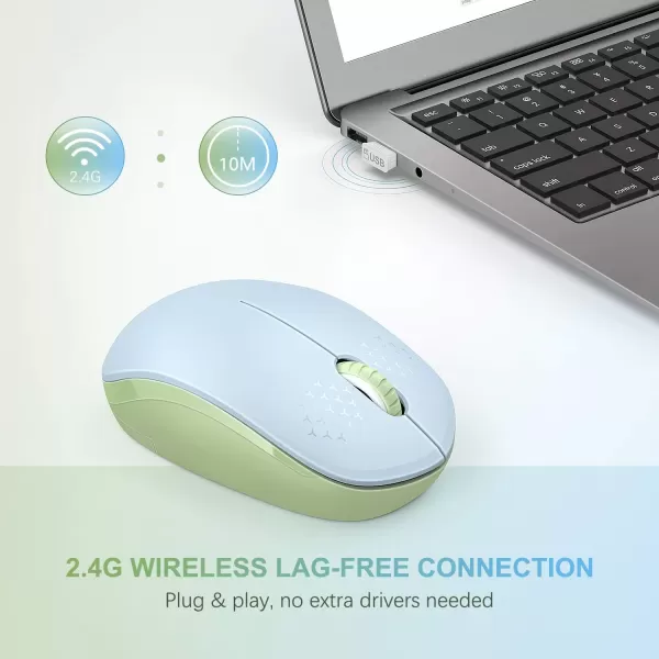 seenda Wireless Mouse 24G Noiseless Mouse with USB Receiver Portable Computer Mice for PC Tablet Laptop Notebook with Windows System  PinkLight Blue and Green