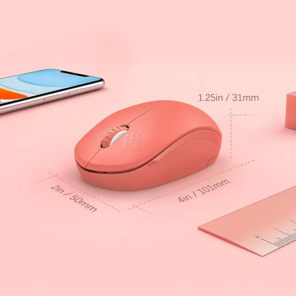 seenda Wireless Mouse 24G Noiseless Mouse with USB Receiver Portable Computer Mice for PC Tablet Laptop Notebook with Windows System  PinkLiving Coral