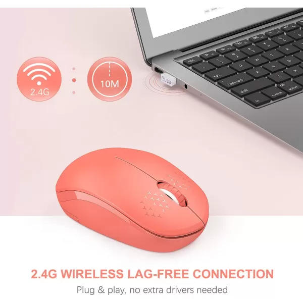 seenda Wireless Mouse 24G Noiseless Mouse with USB Receiver Portable Computer Mice for PC Tablet Laptop Notebook with Windows System  PinkLiving Coral