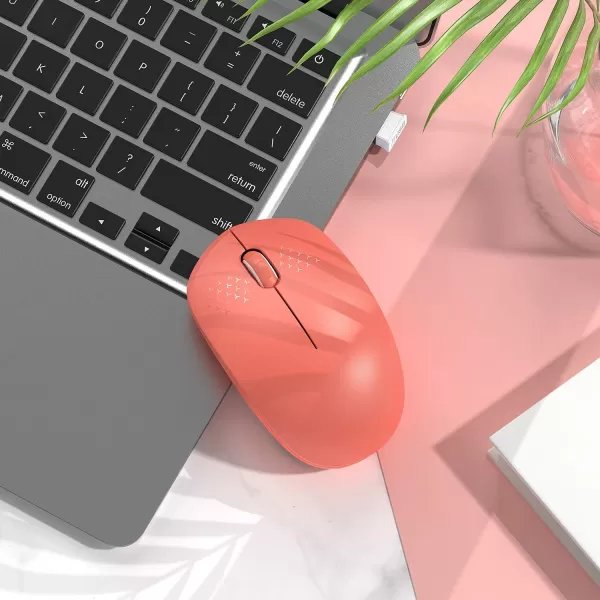 seenda Wireless Mouse 24G Noiseless Mouse with USB Receiver Portable Computer Mice for PC Tablet Laptop Notebook with Windows System  PinkLiving Coral