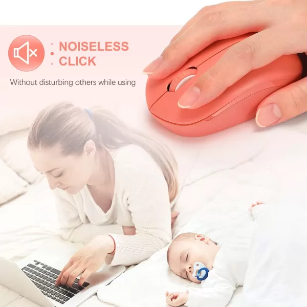 seenda Wireless Mouse 24G Noiseless Mouse with USB Receiver Portable Computer Mice for PC Tablet Laptop Notebook with Windows System  PinkLiving Coral