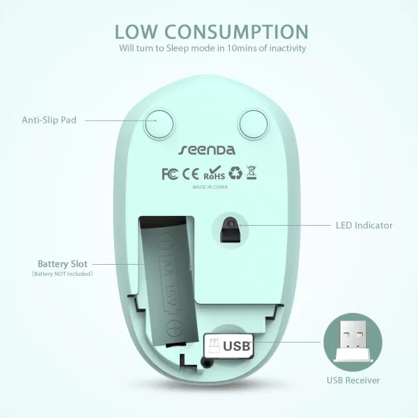 seenda Wireless Mouse 24G Noiseless Mouse with USB Receiver Portable Computer Mice for PC Tablet Laptop Notebook with Windows System  PinkMint Green