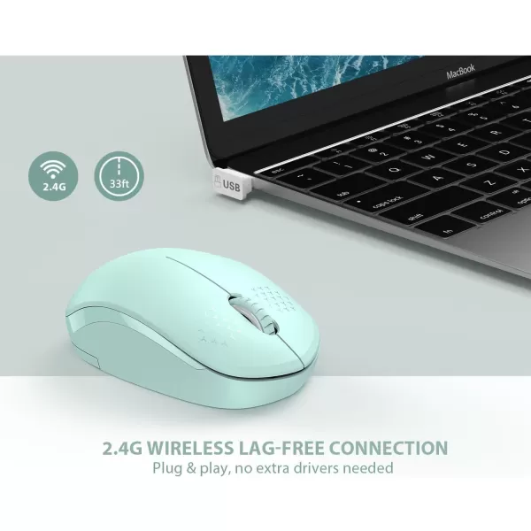 seenda Wireless Mouse 24G Noiseless Mouse with USB Receiver Portable Computer Mice for PC Tablet Laptop Notebook with Windows System  PinkMint Green