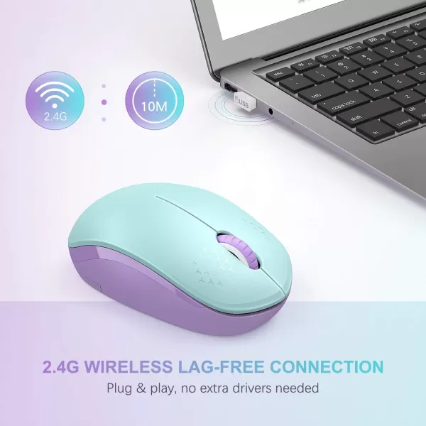 seenda Wireless Mouse 24G Noiseless Mouse with USB Receiver Portable Computer Mice for PC Tablet Laptop Notebook with Windows System  PinkMint Green and Purple