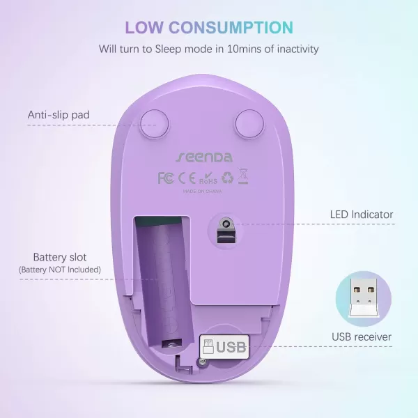 seenda Wireless Mouse 24G Noiseless Mouse with USB Receiver Portable Computer Mice for PC Tablet Laptop Notebook with Windows System  PinkMint Green and Purple