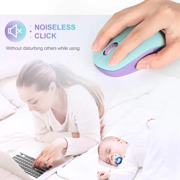 seenda Wireless Mouse 24G Noiseless Mouse with USB Receiver Portable Computer Mice for PC Tablet Laptop Notebook with Windows System  PinkMint Green and Purple