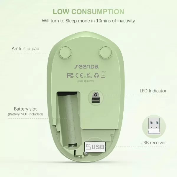seenda Wireless Mouse 24G Noiseless Mouse with USB Receiver Portable Computer Mice for PC Tablet Laptop Notebook with Windows System  PinkOlive Green