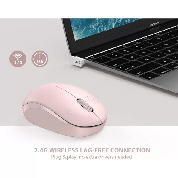 seenda Wireless Mouse 24G Noiseless Mouse with USB Receiver Portable Computer Mice for PC Tablet Laptop Notebook with Windows System  PinkPink