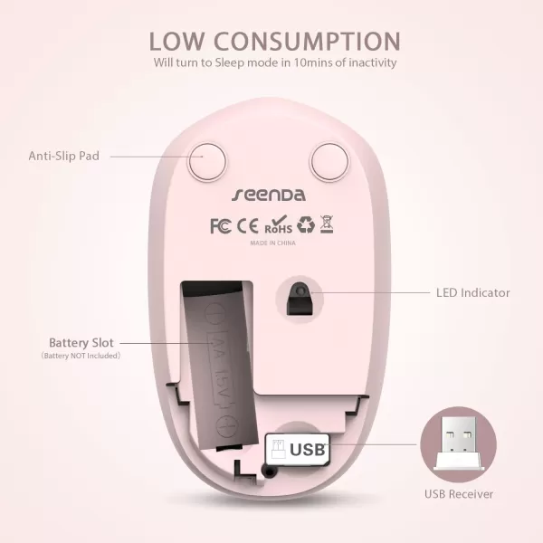 seenda Wireless Mouse 24G Noiseless Mouse with USB Receiver Portable Computer Mice for PC Tablet Laptop Notebook with Windows System  PinkPink