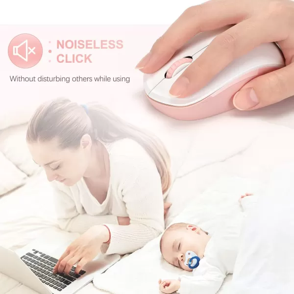 seenda Wireless Mouse 24G Noiseless Mouse with USB Receiver Portable Computer Mice for PC Tablet Laptop Notebook with Windows System  PinkPink and White