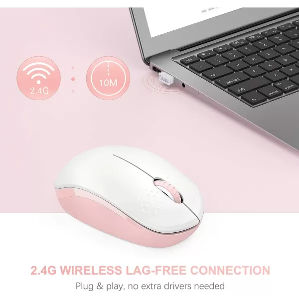 seenda Wireless Mouse 24G Noiseless Mouse with USB Receiver Portable Computer Mice for PC Tablet Laptop Notebook with Windows System  PinkPink and White