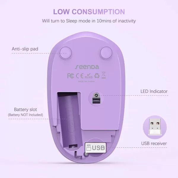 seenda Wireless Mouse 24G Noiseless Mouse with USB Receiver Portable Computer Mice for PC Tablet Laptop Notebook with Windows System  PinkPurple