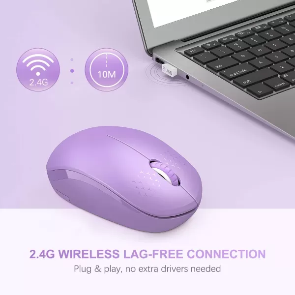 seenda Wireless Mouse 24G Noiseless Mouse with USB Receiver Portable Computer Mice for PC Tablet Laptop Notebook with Windows System  PinkPurple
