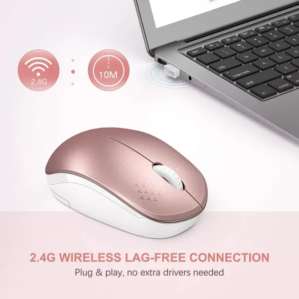 seenda Wireless Mouse 24G Noiseless Mouse with USB Receiver Portable Computer Mice for PC Tablet Laptop Notebook with Windows System  PinkRose Gold and White