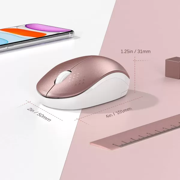 seenda Wireless Mouse 24G Noiseless Mouse with USB Receiver Portable Computer Mice for PC Tablet Laptop Notebook with Windows System  PinkRose Gold and White