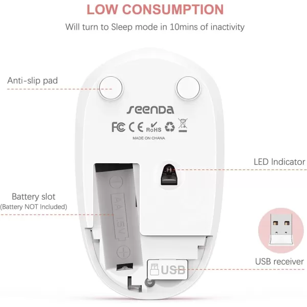 seenda Wireless Mouse 24G Noiseless Mouse with USB Receiver Portable Computer Mice for PC Tablet Laptop Notebook with Windows System  PinkRose Gold and White