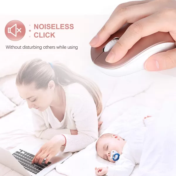 seenda Wireless Mouse 24G Noiseless Mouse with USB Receiver Portable Computer Mice for PC Tablet Laptop Notebook with Windows System  PinkRose Gold and White