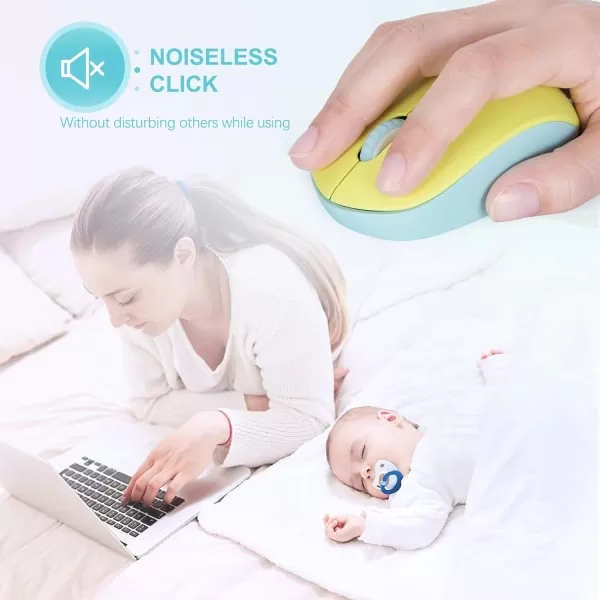seenda Wireless Mouse 24G Noiseless Mouse with USB Receiver Portable Computer Mice for PC Tablet Laptop Notebook with Windows System  PinkYellow and Green