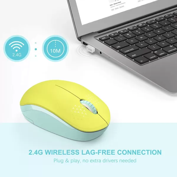 seenda Wireless Mouse 24G Noiseless Mouse with USB Receiver Portable Computer Mice for PC Tablet Laptop Notebook with Windows System  PinkYellow and Green