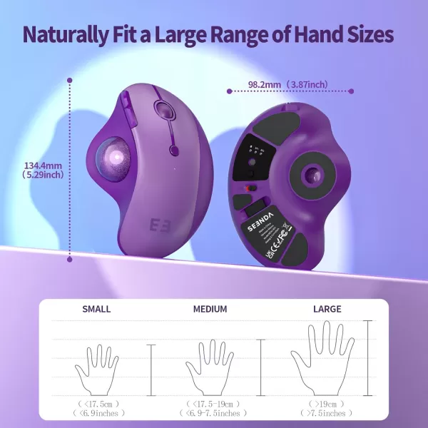 seenda Wireless Trackball Mouse Ergonomic Mouse Bluetooth  Rollerball Mouse Rechargeable Multi Devices Connection Thumb Control Mouse Compatible for MacAndroidWindows Computers  PurplePurple