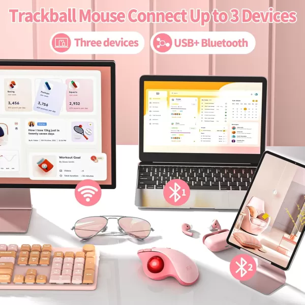 seenda Wireless Trackball Mouse Ergonomic Mouse Bluetooth  Rollerball Mouse Rechargeable Multi Devices Connection Thumb Control Mouse Compatible for MacAndroidWindows Computers  PurplePink