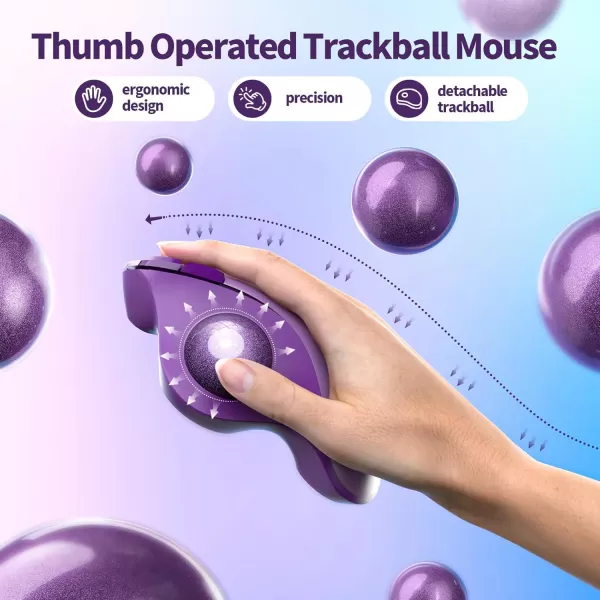 seenda Wireless Trackball Mouse Ergonomic Mouse Bluetooth  Rollerball Mouse Rechargeable Multi Devices Connection Thumb Control Mouse Compatible for MacAndroidWindows Computers  PurplePurple