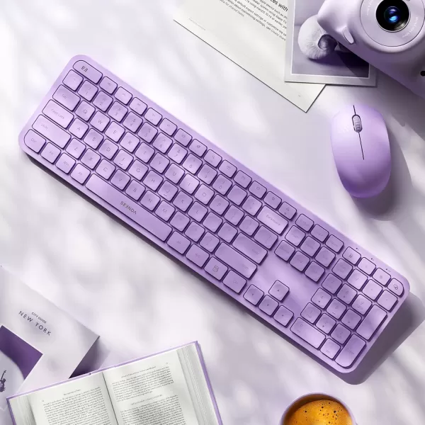 Purple Keyboard and Mouse Combo WirelessSeenda Full Size 24GHz Silent USB Wireless Keyboard Mouse Cordless Wireless Keyboard and Mouse for Windows Laptop PC Purple