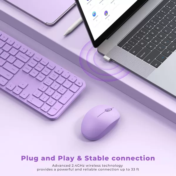 Purple Keyboard and Mouse Combo WirelessSeenda Full Size 24GHz Silent USB Wireless Keyboard Mouse Cordless Wireless Keyboard and Mouse for Windows Laptop PC Purple