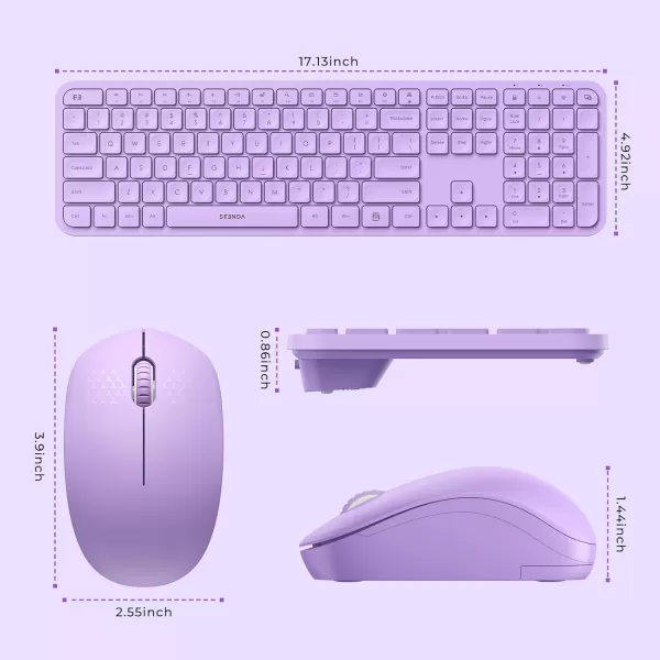 Purple Keyboard and Mouse Combo WirelessSeenda Full Size 24GHz Silent USB Wireless Keyboard Mouse Cordless Wireless Keyboard and Mouse for Windows Laptop PC Purple